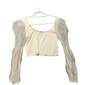 Wild Fable Puff Sleeve Crop Top Creamy White